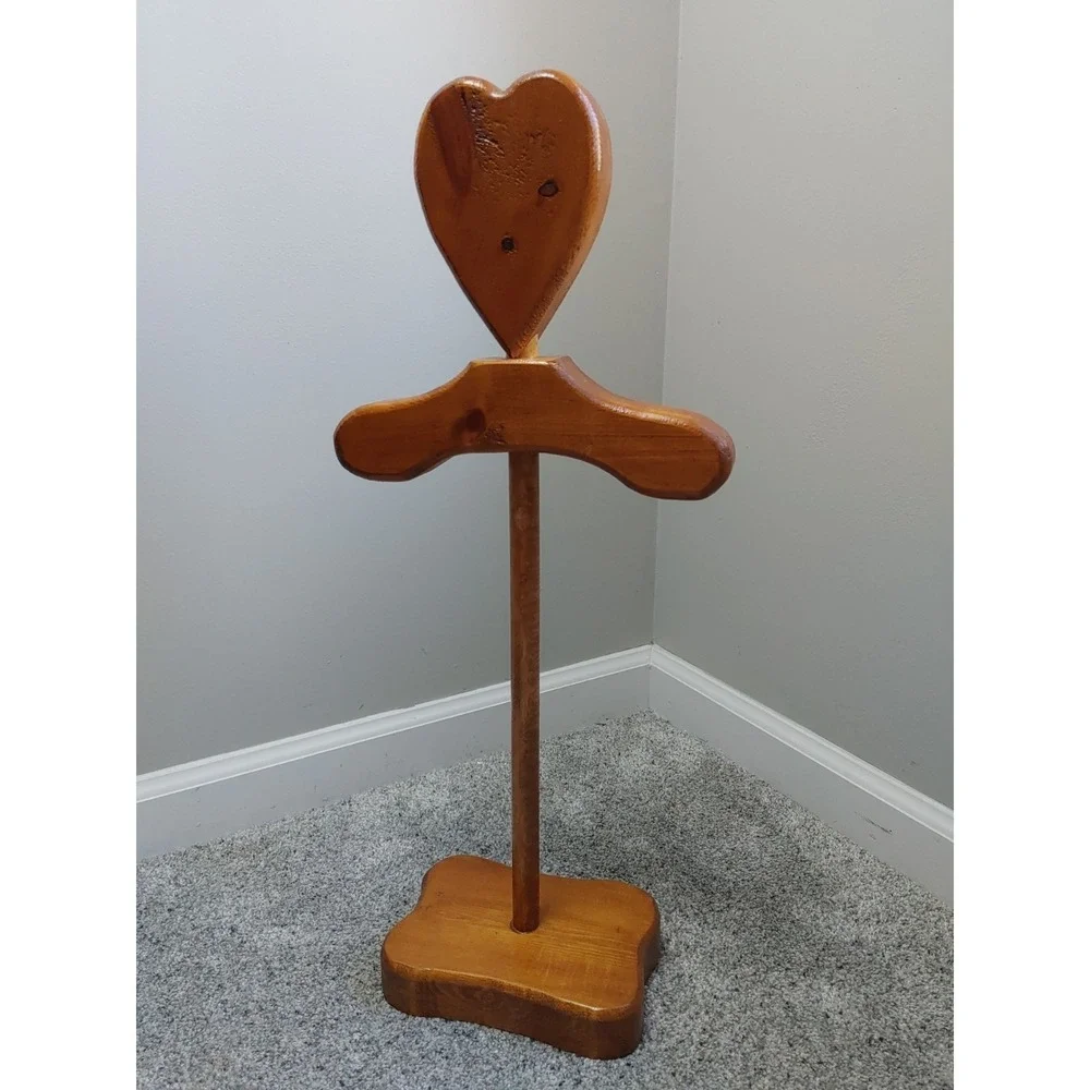 Heart Primitive Wooden Child Nursery Coat Hat Stand Country Cottage Towel Rack